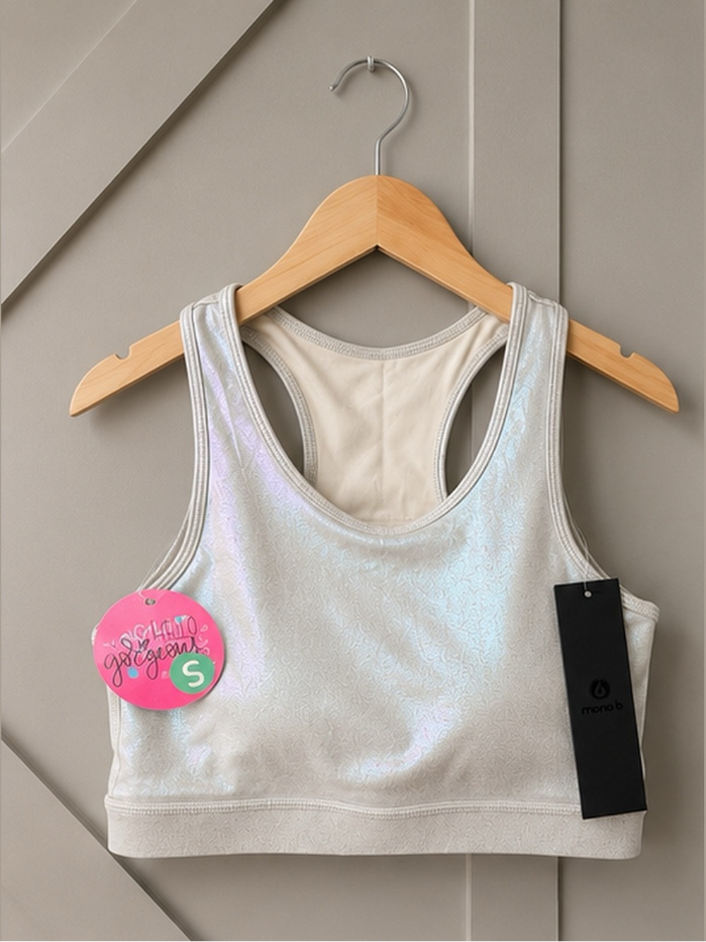 Mono B Iridescent White Sports Bra Tank Top